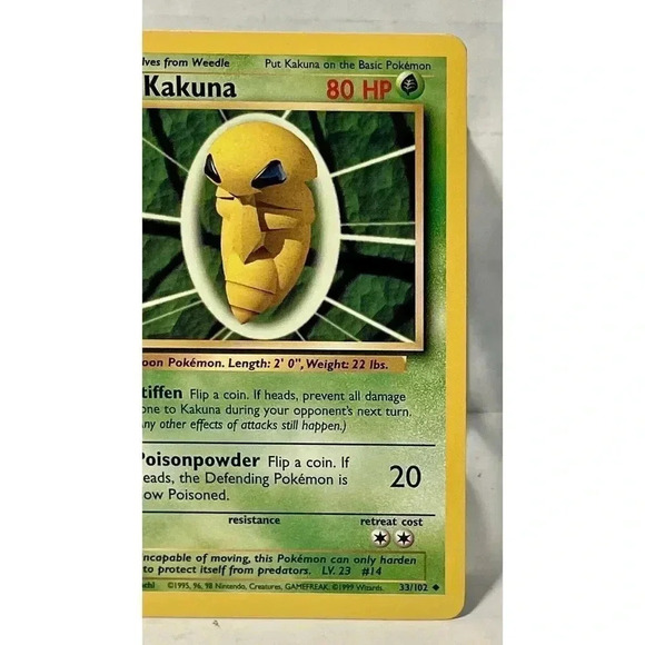 Unlimited Base Kakuna 33/102‎ Pokemon Card WOTC Vintage NM - Picture 2 of 12